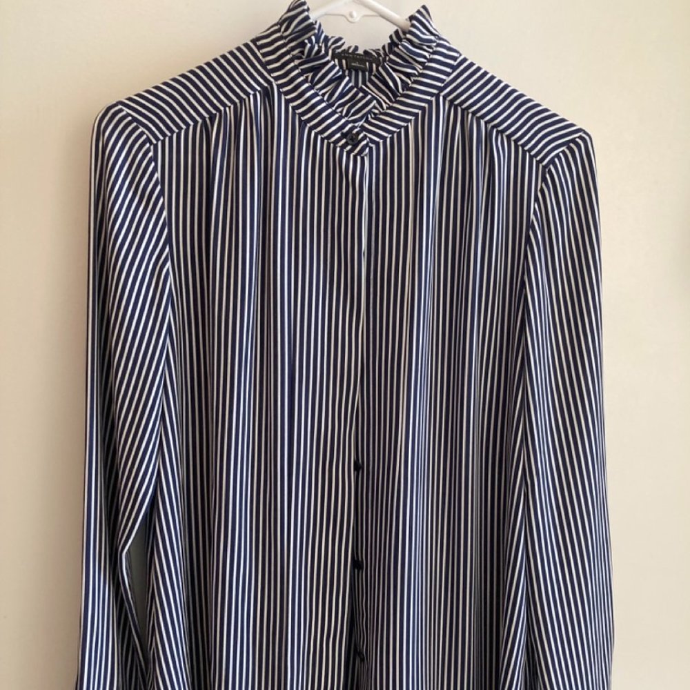 Ann Taylor Blue and White Striped Long Sleeve Blouse